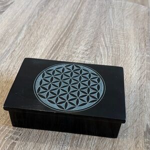 Black Soapstone Box with Geometric Flower of Life Design